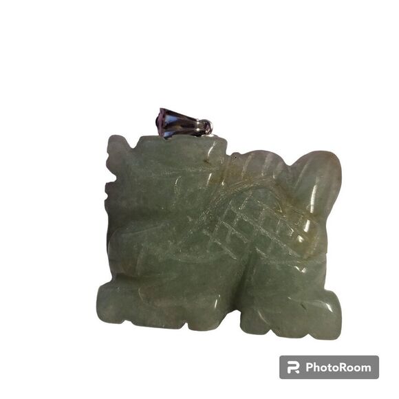 Vintage Carved Natural Green Aventurine Dragon Pendant - Picture 2 of 8
